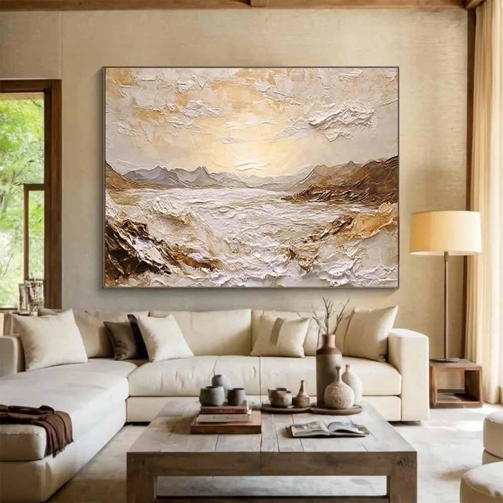 Scenic Hand-painted Mountain Landscape Abstract Canvas Artwork 9UP6G